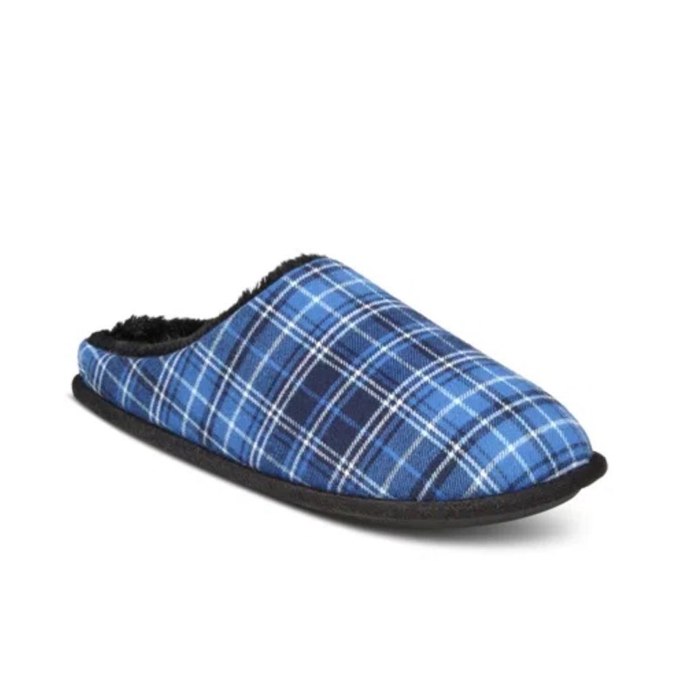 Club Room Blue and Black Plaid Men's Slippers